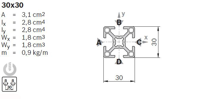 Profilé Aluminium Bosch Rexroth 30 x 30 mm x 3000mm